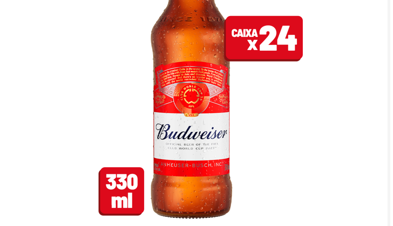 Cerveja Budweiser long neck descartável 330ml Caixa C/ 24 Un